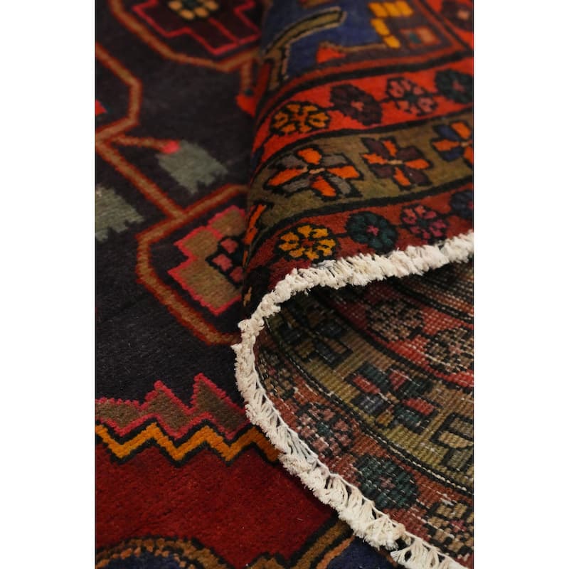 Hand Knotted Oriental 100% Wool Carpet Traditional Geometric Navy Blue & Blues Ardebil Runner Rug - 9' 6'' X 3' 5''
