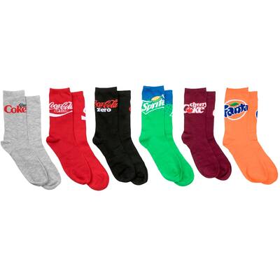 CocaCola Soda Brands Crew Socks 6Pack In Novelty Packaging