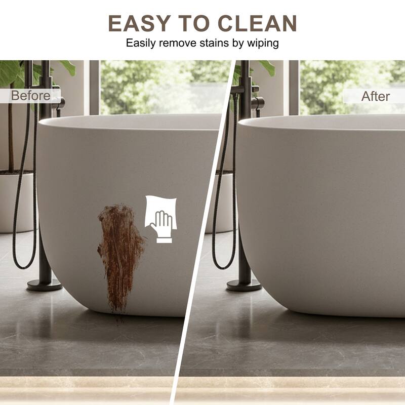 Solid Surface Freestanding Soaking Bathtub with Center Drain and Pop-up Drain, Modern Tubs with Overflow