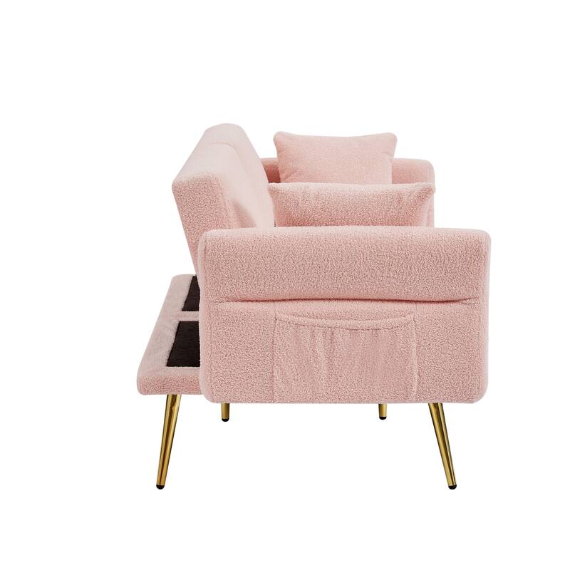 Loveseat with Side Pocket, Sleeper Sofa Bed with Foldable Armrest, Accent Sofa with Adjustable Backrest