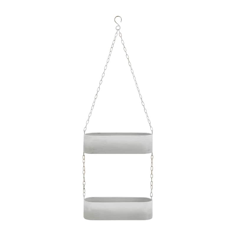 Danya B. Two-Tier Hanging White Metal Trough Wall Planter