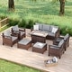 preview thumbnail 26 of 31, Bonosuki 8 Pieces Patio Sofa with Rectangle Fire Pit Table and Ottomans, All-Weather PE Rattan Wicker Sofa with Cushion, Gray Light Gray