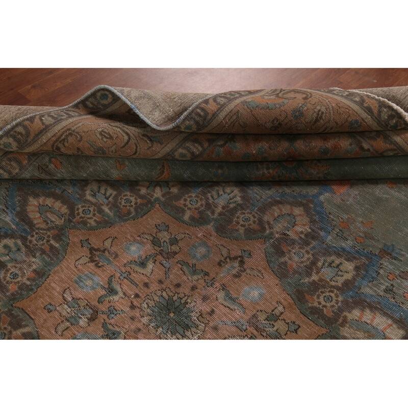 Green Tabriz Persian Vintage Area Rug Hand-Knotted Wool Carpet - 9'6"x 12'7"