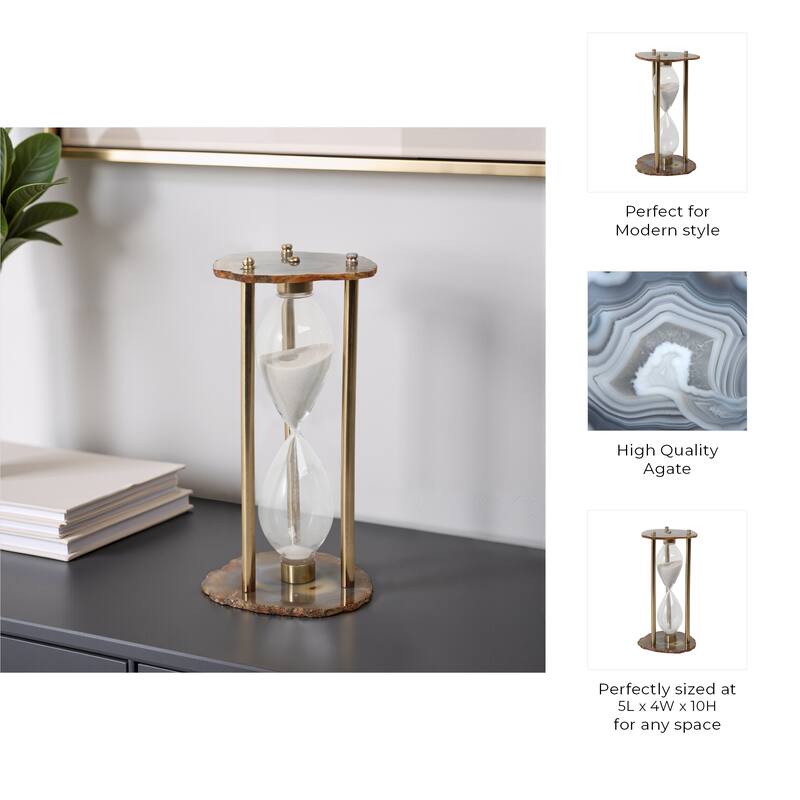 Agate Stone Hourglass Modern Design Home Office Bedroom - 10" Black - 5" x 4" x 10"