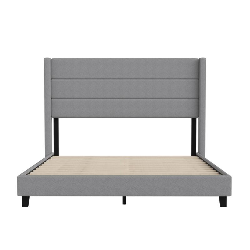 Upholstered Platform Bed with Wingback Headboard