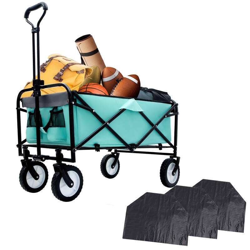 360lb Capacity Heavy-Duty Collapsible Wagon - with Storage Straps & 3-Piece Liner Bag Set