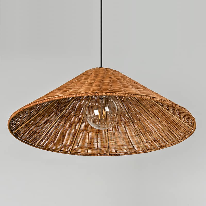 1-Light Farmhouse Straw Hat Hand Woven Chandelier with Natural Rattan Shade