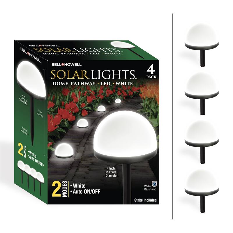 Bell + Howell Solar Powered Dome Lights with Auto On/Off - Pack of 4 - Black