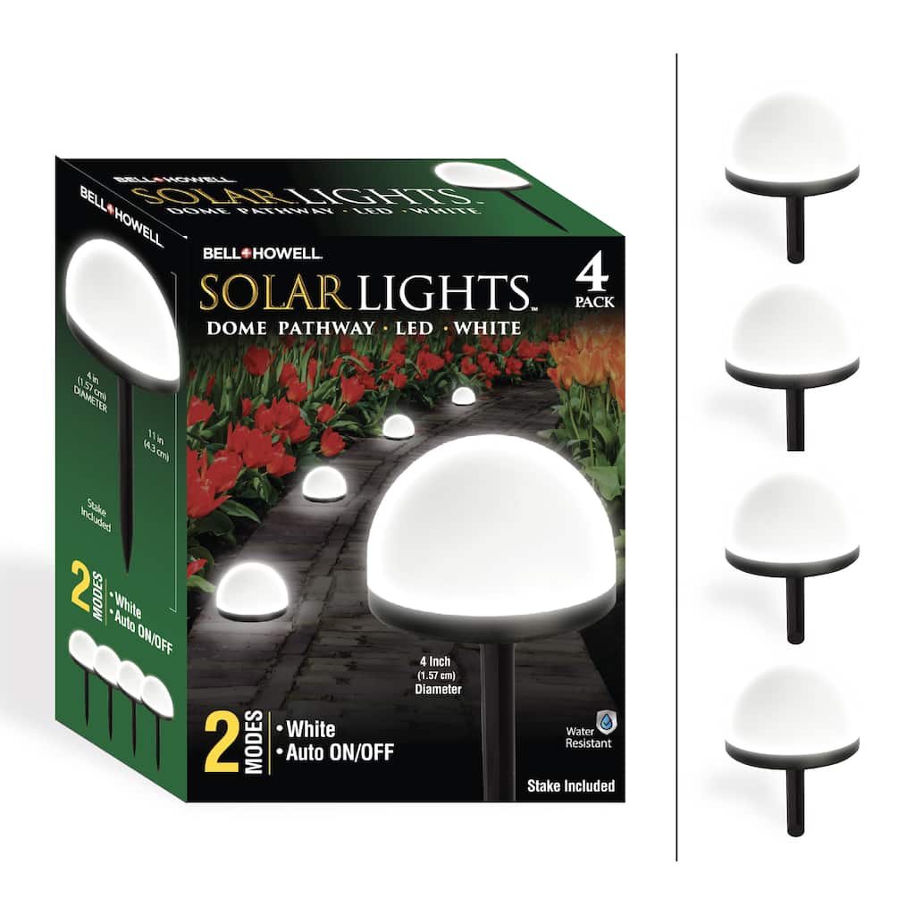 Bell + Howell Solar Powered Dome Lights with Auto On/Off - Pack of 4 - Black