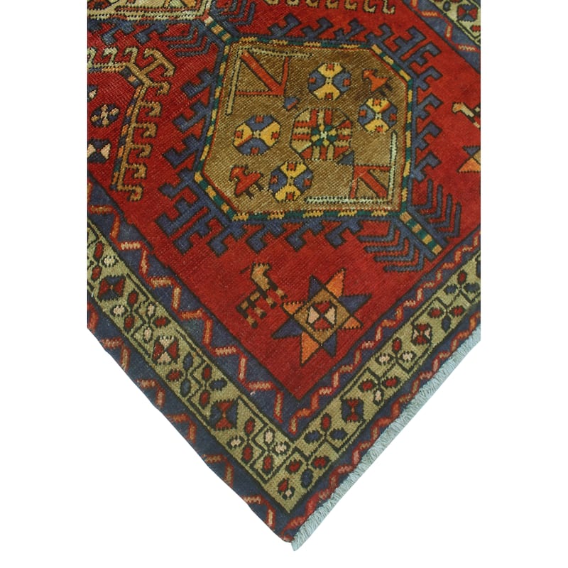 Fine Vintage Distressed Muriel Red/Navy Runner - 3'2" x 9'6"