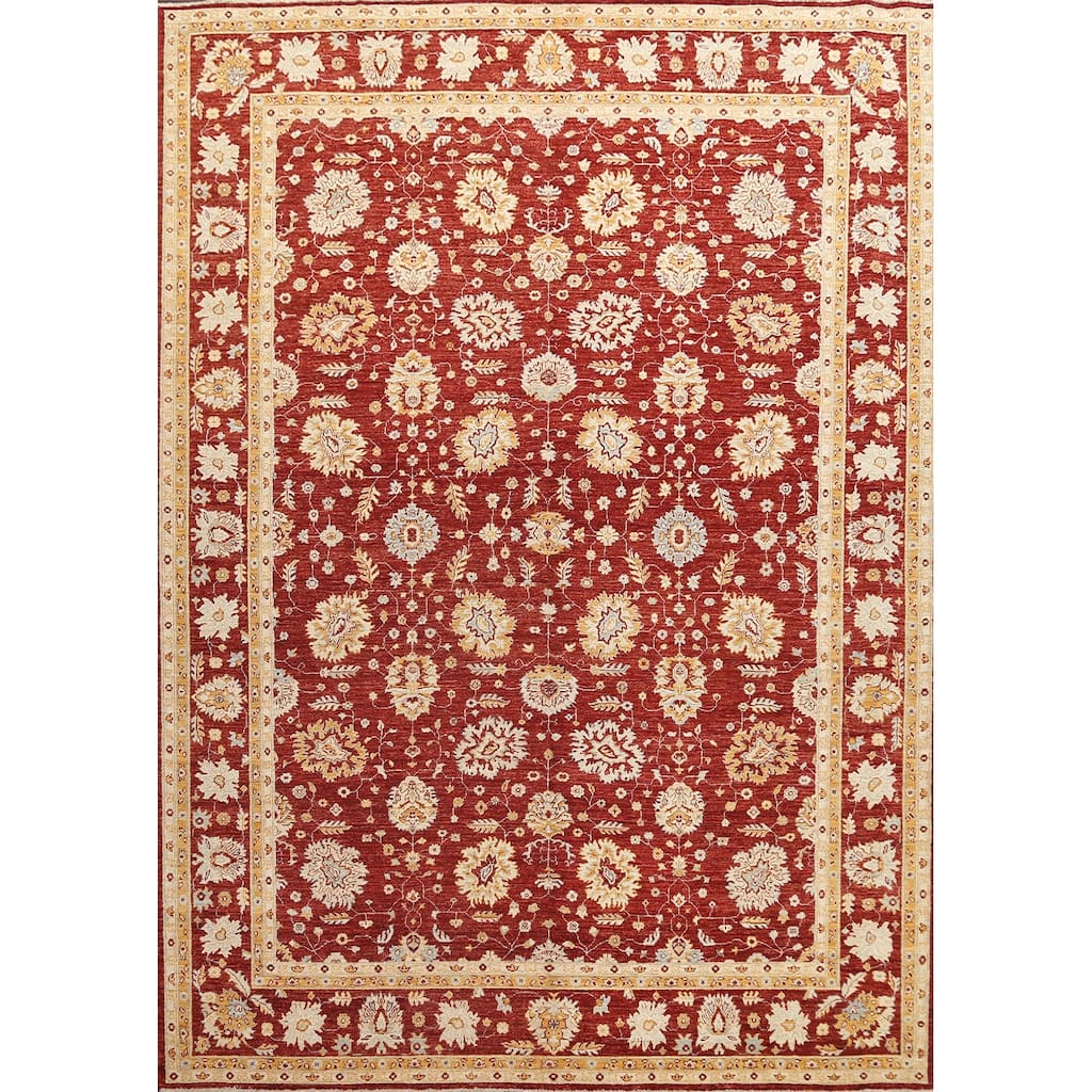 Vegetable Dye Floral Chobi Peshawar Area Rug Hand-knotted Wool Carpet - 9'1" x 12'0"