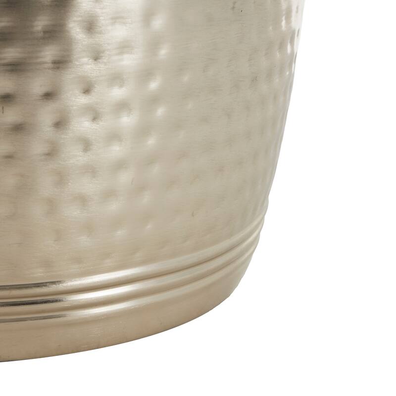 Gold or Silver Metal Hammered Drum Accent Table with Grooves