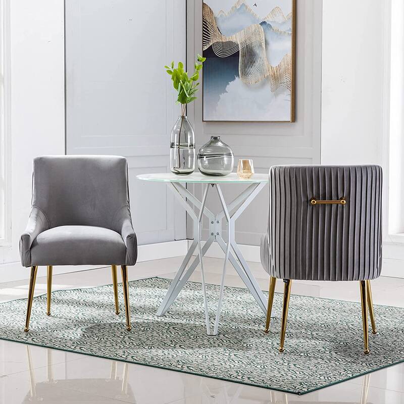 SEYNAR Modern Glam Boucle Pleated Velvet Dining Chair or Vanity Chair Set of 2 with Rear Handle