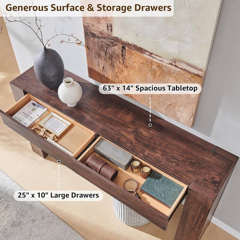 Modern Entryway Console Table, Thick Wood Sofa Table with Drawers