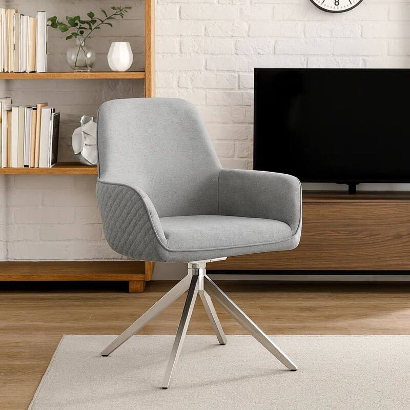 25 Inch Side Armchair, Honeycomb Tufted Design, Strong 5 Legged Chrome Base