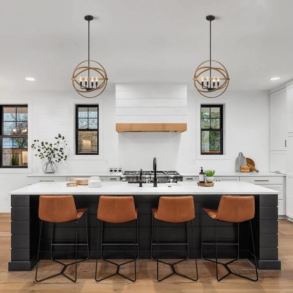 Laluz Modern Farmhouse 4 Light Globe Chandelier Rustic Metal Ceiling Light for Dining Room W21 inch x H21 inch Size W21 x H21 Black