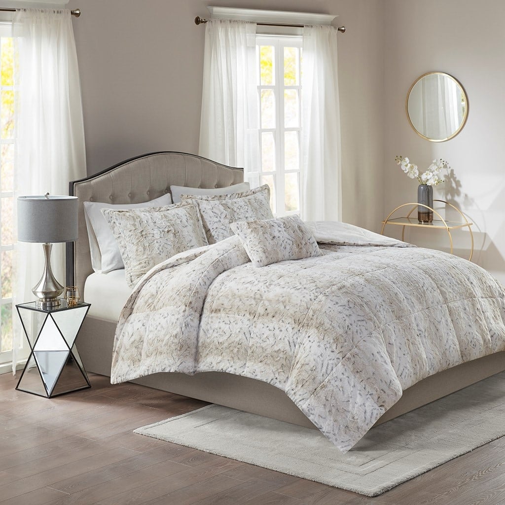 King 4PC Faux Fur Comforter Set