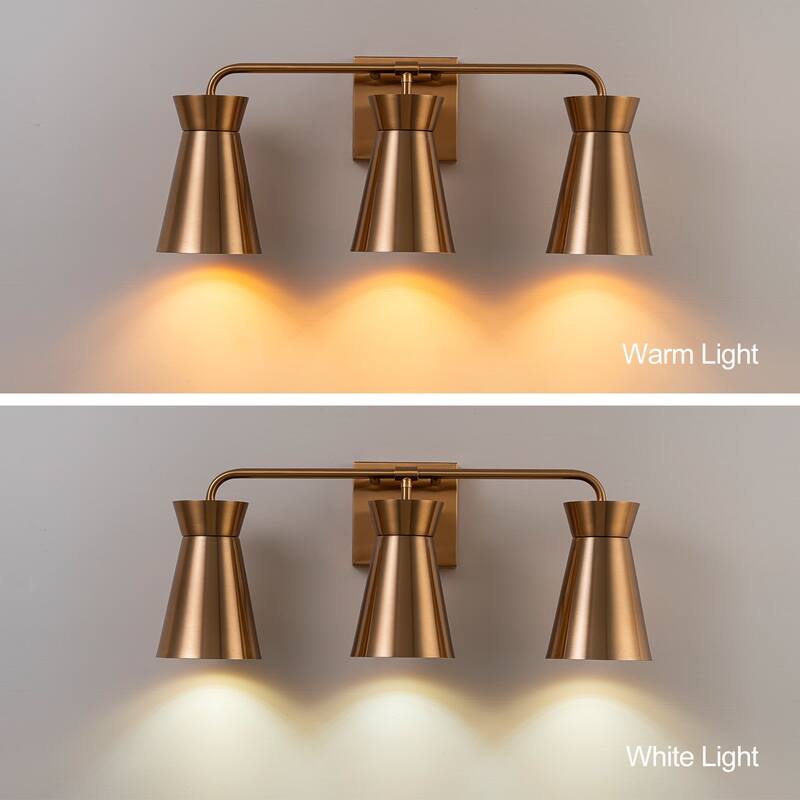 Modern 3-Light Wall Sconce - Brushed Brass Vanity Light for Bathroom, Bedroom, Hallway - 21.65"