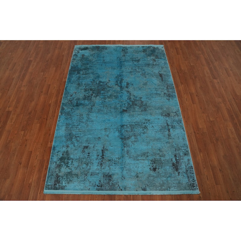 Machine Made Oriental Polyester Carpet Modern Abstract Navy Blue & Blues Abstract Area Rug - 7' 5'' X 5' 2''