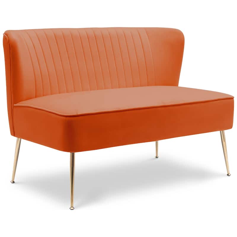 Farrah Upholstered Velvet Polyester 46" Wide Loveseat - Armless/ Scalloped Back