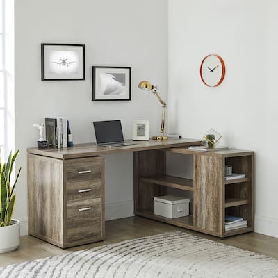 Executive L-Shaped Desk with Drawers, Large Modern Computer Desk with Storage Drawers, File Storage Desk for Home Office