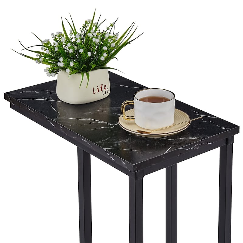 VECELO C-Shaped End Table Small Side Table Sofa Table with Metal Frame C-Shaped Couch Table for Sofa Laptop Coffee Snack