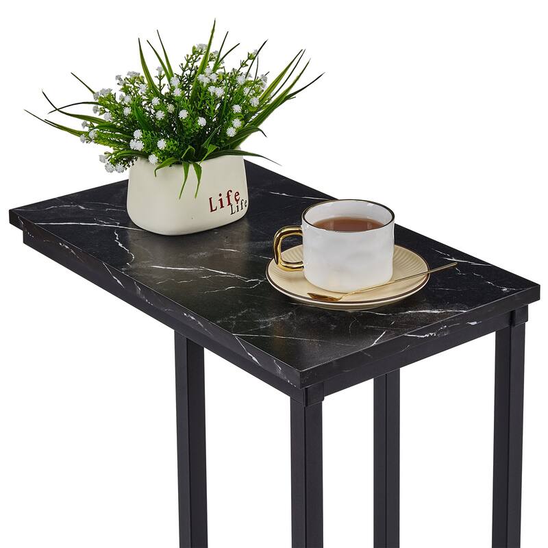 VECELO C-Shaped End Table Small Side Table Sofa Table with Metal Frame C-Shaped Couch Table Nightstand Set of 2