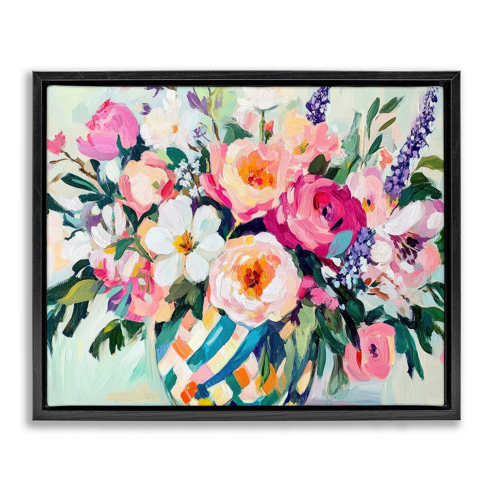 Stupell Colorful Bouquet in Spring Vase Framed Floater Canvas Wall Art Design By Petal Prints Design