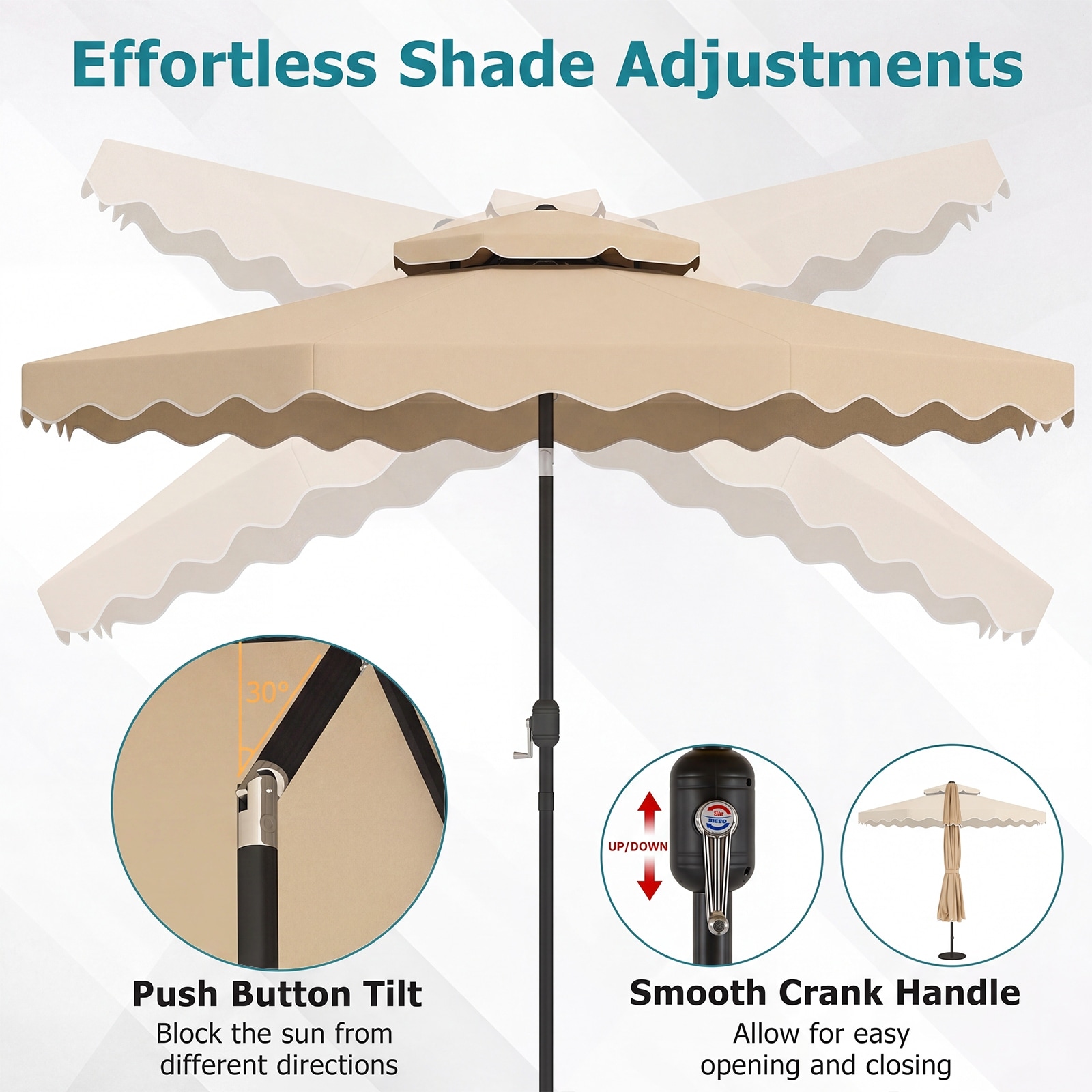 10 push up patio umbrellas JEAREY 6.5x10 ft Rectangular Rectangle Outdoor Umbrella with Button Tilt and Crank, Market Table Umbrella 6 Sturdy Ribs UV Protection for Poolside Garden Backyard Deck, Beige 100% high quality polyester canopy is waterproof Elm 10 ft. Outdoor /
