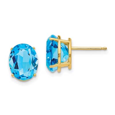 Curata 14k Yellow Gold 10x8mm Oval Blue Topaz Stud Earrings
