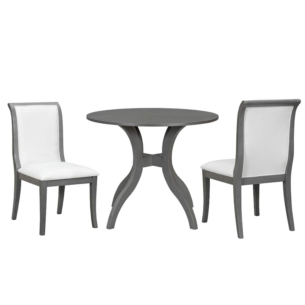 Kitchen Set with Grey Upholstered Chairs and Round Dining Table