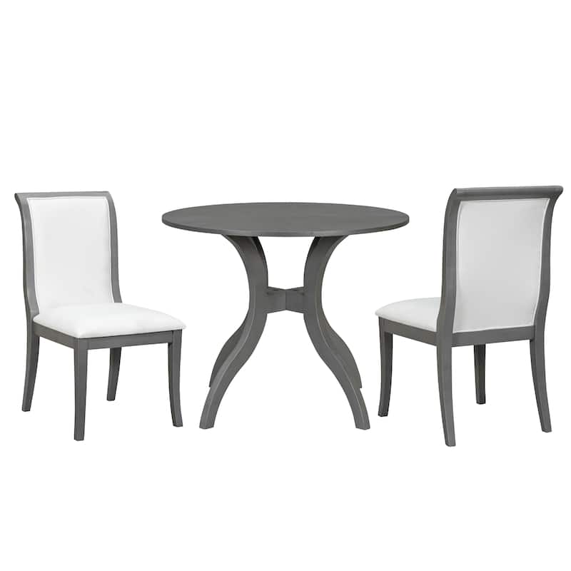 Kitchen Set with Grey Upholstered Chairs and Round Dining Table - Grey White