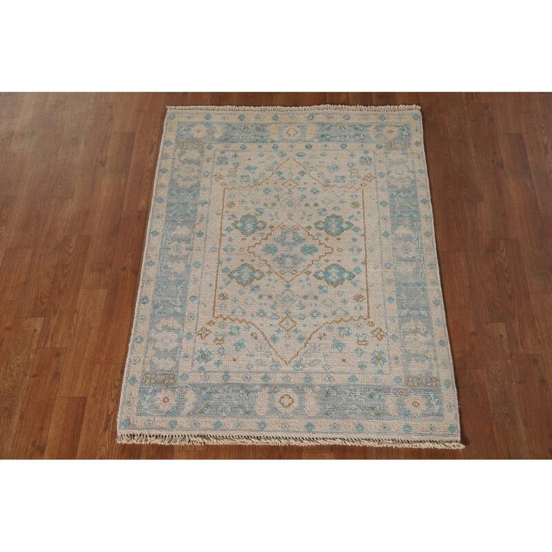 Turkish Oushak Vegetable Dye Accent Rug Handmade Wool Carpet - 2'11"x 3'11"