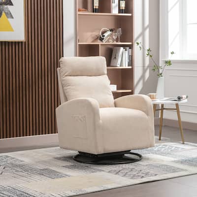 Swivel Glider Chair with Padded Seat, Lazy Recliner with Metal Base, Lounge Armchair with Side Pocket and Headrest