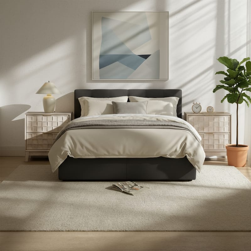 22" Modern Nightstand with Charging Station & 2 Drawers - Compact Bedroom Side Table​