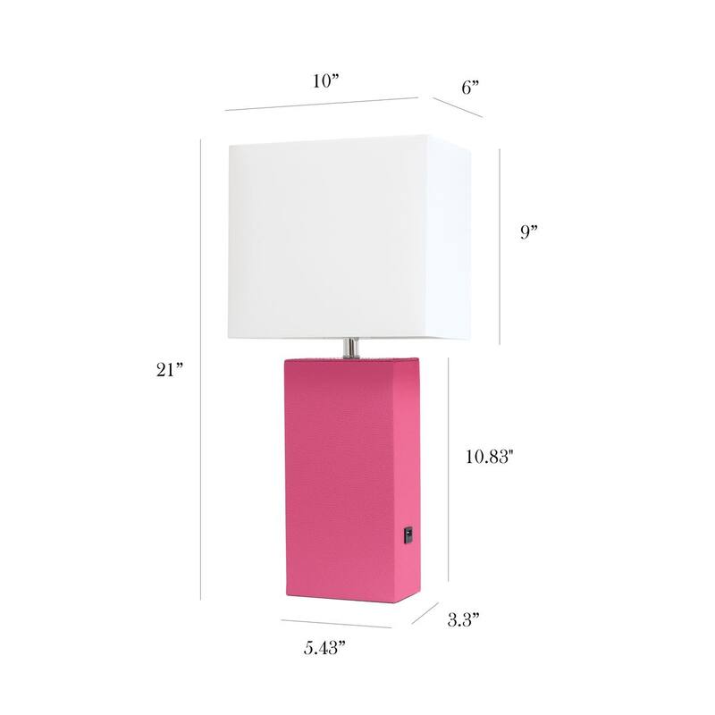 Modern Leather Table Lamp with USB and White Fabric Shade