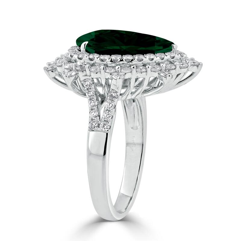 Auriya 4 1/5ct Pear-cut Green Emerald and Halo Diamond Ring 1 1/4ctw 18K Gold