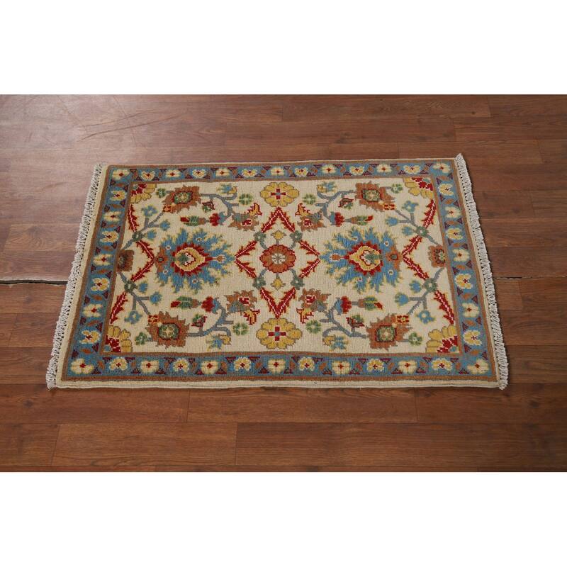 Floral Kazak Oriental Foyer Rug Traditional Hand-Knotted Wool Carpet - 2'0" x 3'0"