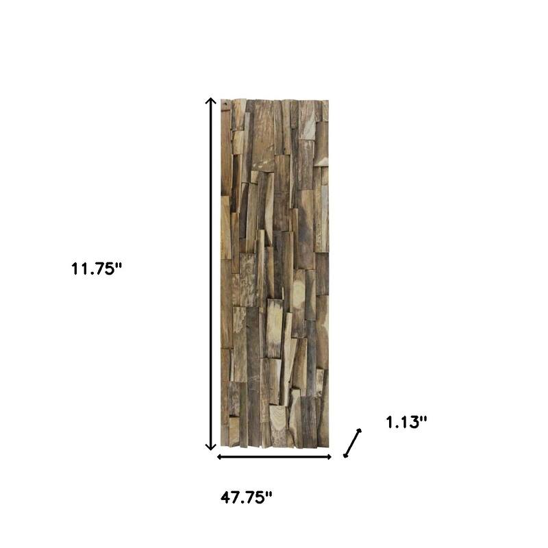 HomeRoots Brown 3D Embossed Geometric Teak Reclaimed Wood Decorative Wall Panels - 47.75' X '11.75' X '1.13