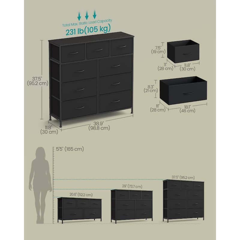Drawer Fabric Dresser with Steel Frame & Wood Top Modern Storage Chest for Bedroom Closet or Living Room