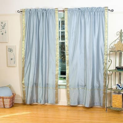 Gray Rod Pocket Sheer Sari Curtain / Drape / Panel - Pair