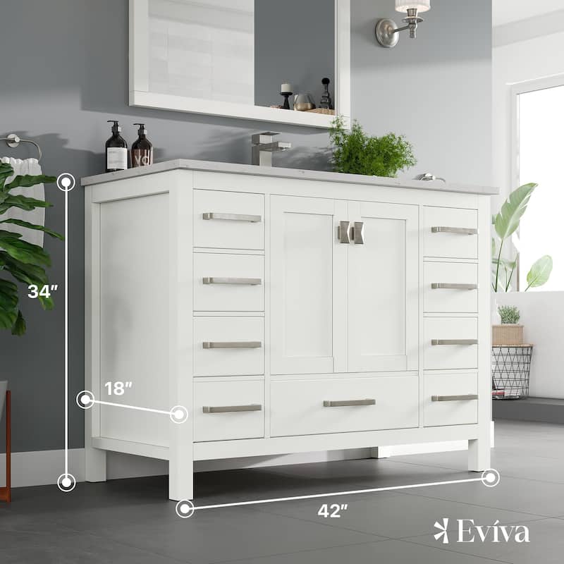 Eviva London 42"W Bath Vanity with Carrara Quartz Top & Undermount Sink