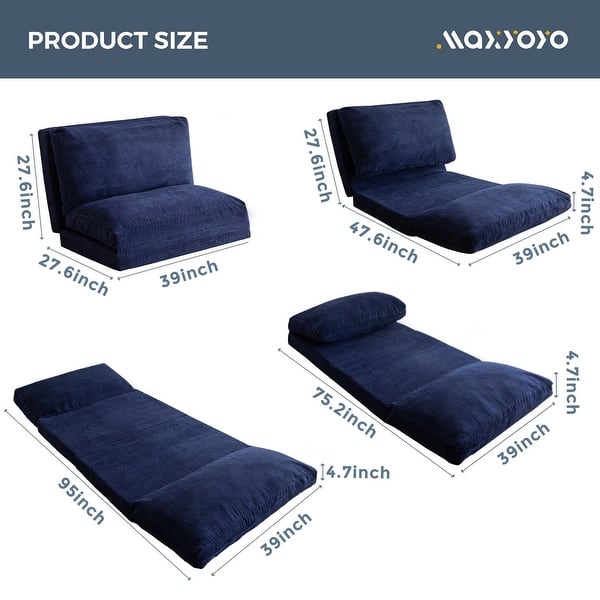 dimension image slide 9 of 31, Corduroy Bean Bag Folding Sofa Bed
