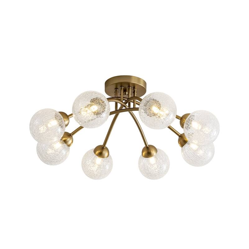 Modern Crackle Glass Globe Round Sputnik Ceiling Light 27in