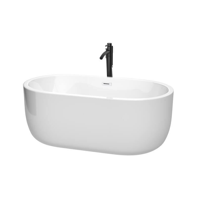 Wyndham Collection Juliette 60" Freestanding Acrylic Soaking Tub with - White / Shiny White Trim / Matte Black Faucet