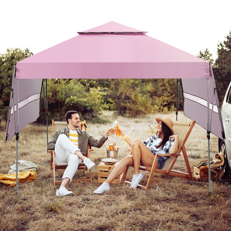 Outdoor Pop Up Canopy Tent with Side Awnings 10x17.6 Ft for Patio or Beach - 10 x 17.6 x 8.9-9.5 ft