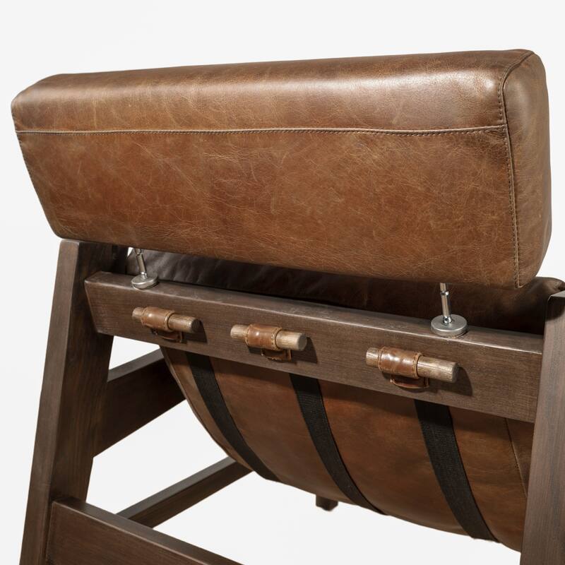 Art Leon Genuine Leather and Ash Wood Lounge Chair