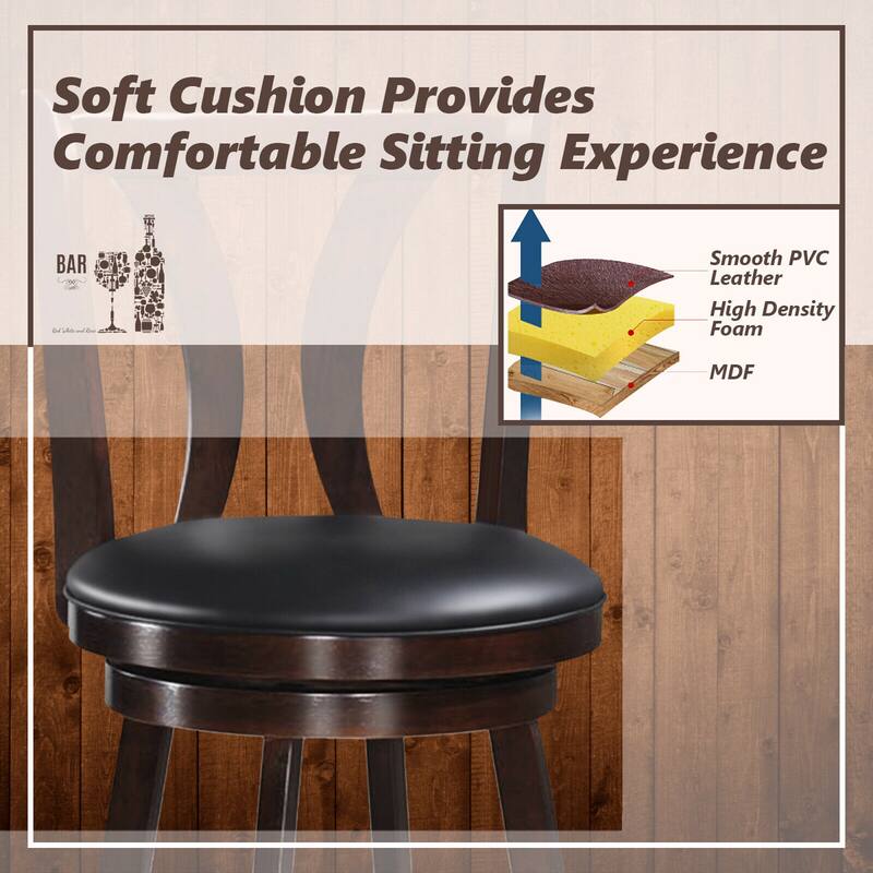 Gymax Set of 2 Swivel Bar stools 29.5" Bar Height Chairs with Rubber - See Details