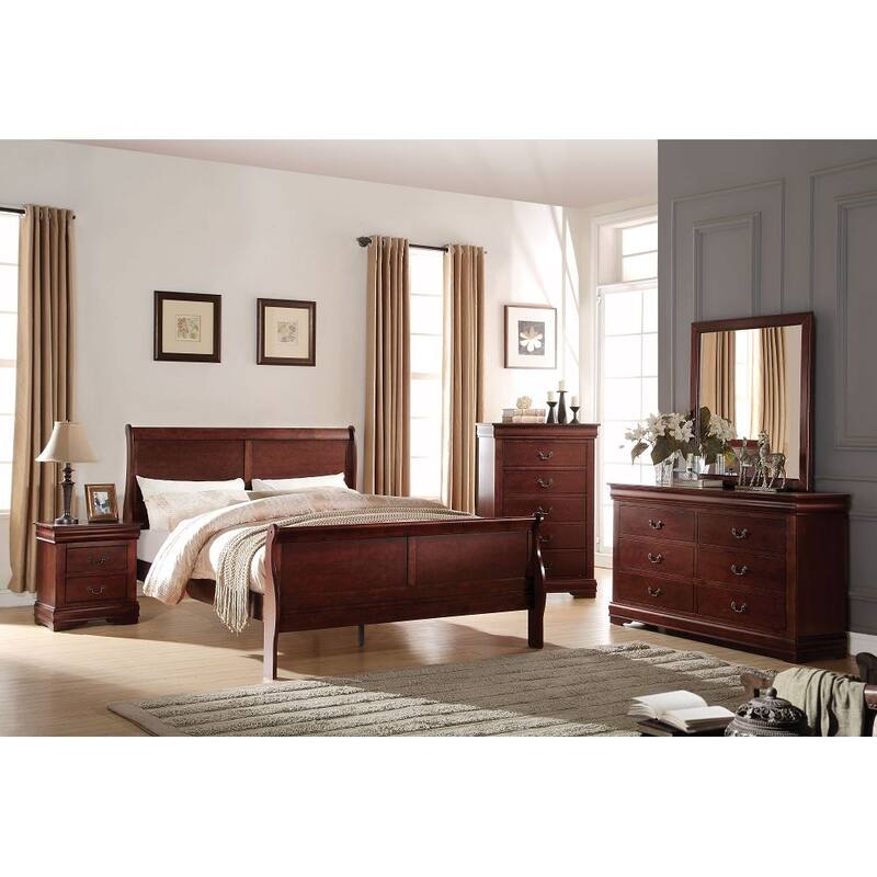 Transitional Solid Wood Bed with Veneers and Antique Brass Hardware