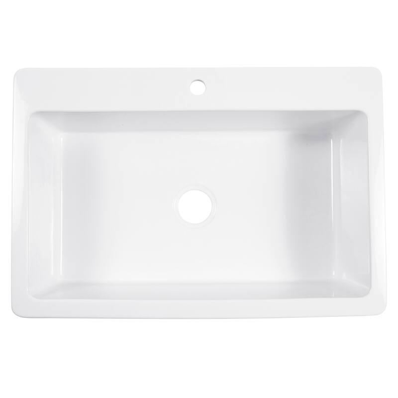 Jackson Crisp White Fireclay 33" Single Bowl Drop-In Kitchen Sink (1 Hole) with Bruton Black Faucet Kit